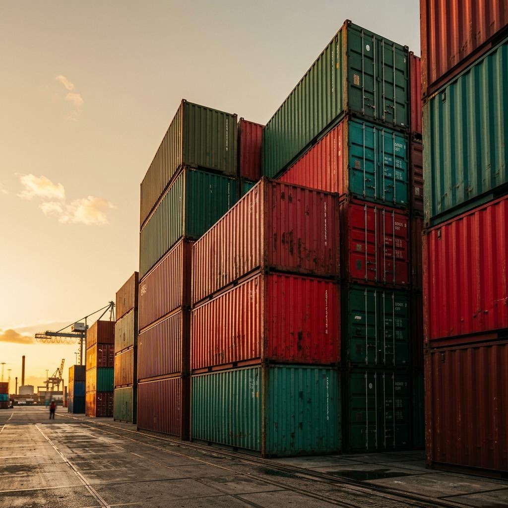Contenedores de carga apilados en un puerto